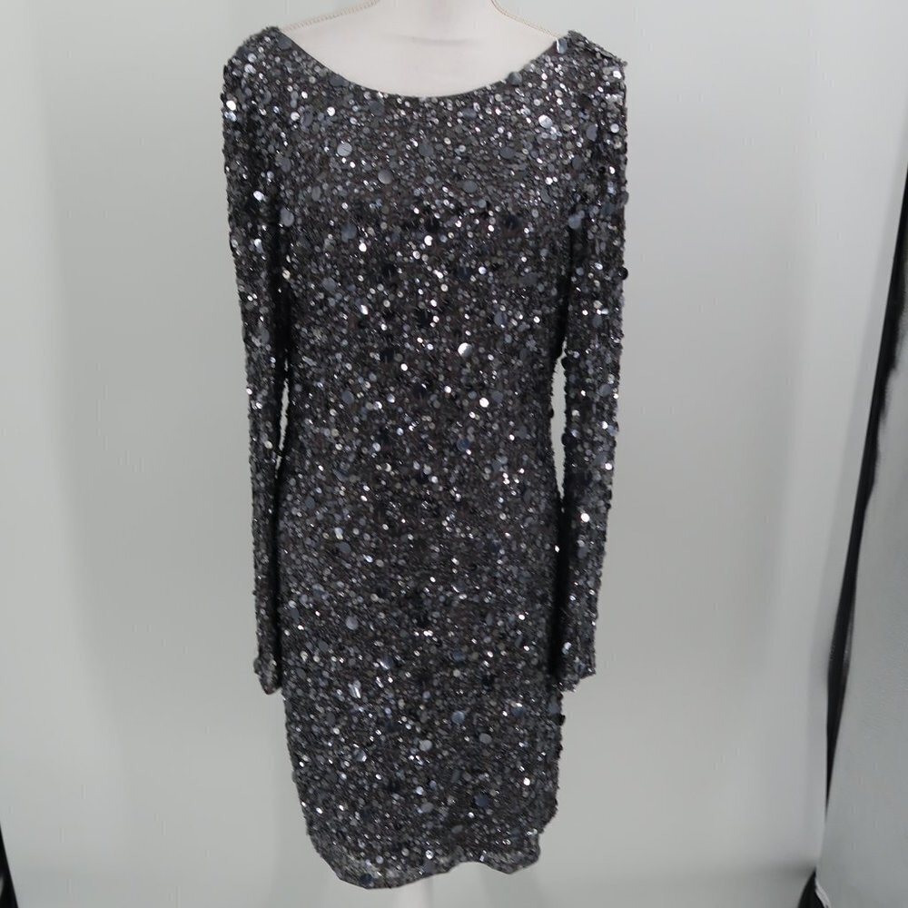 Aidan Mattox Silver Fully Sequined Long Sleeve Co… - image 1